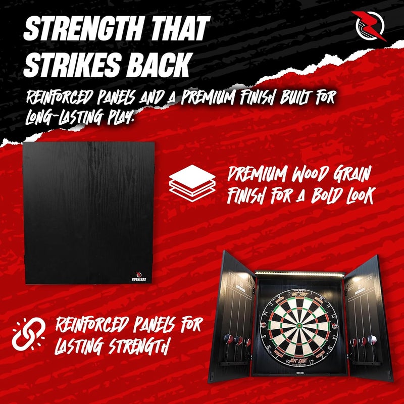 Ruthless Home Darts Centre with or Without LED Light Options | Home Dart Board Centre Including Cabinet, Dartboard and 2 Sets of Darts. - Image 5
